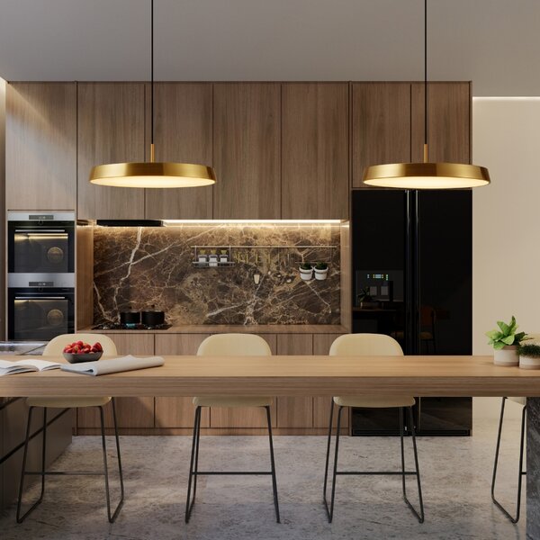 Zlaté kovové závěsné LED světlo Nova Luce Vetro 50 cm