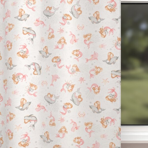 Biante Dětský bavlněný závěs Sandra SA-527 Růžové mořské panny s delfíny a velrybami na bílém 150x140 cm