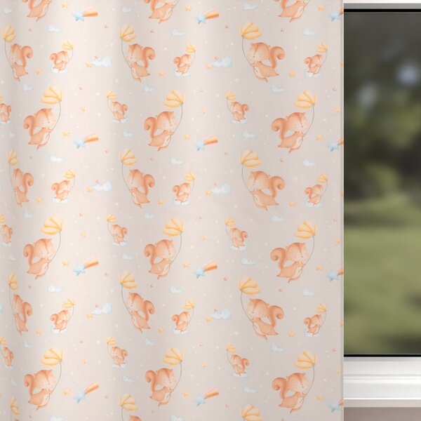 Biante Dětský bavlněný závěs Sandra SA-525 Veverky s květinami na šedobéžovém 150x140 cm