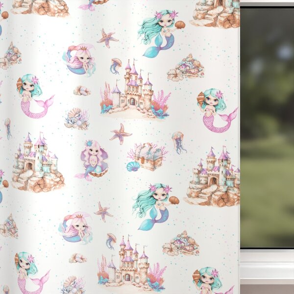 Biante Dětský bavlněný závěs Sandra SA-567 Mořské víly a království na bílém 150x150 cm