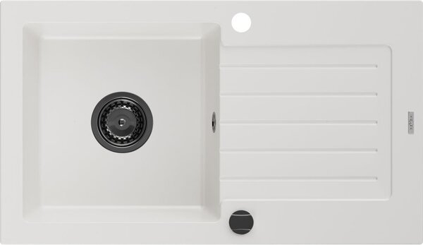 MEXEN/S - Pablo granitový dřez 1 s odkapávačem 752 x 436 mm, bílá, + černý sifon 6510751010-20-B
