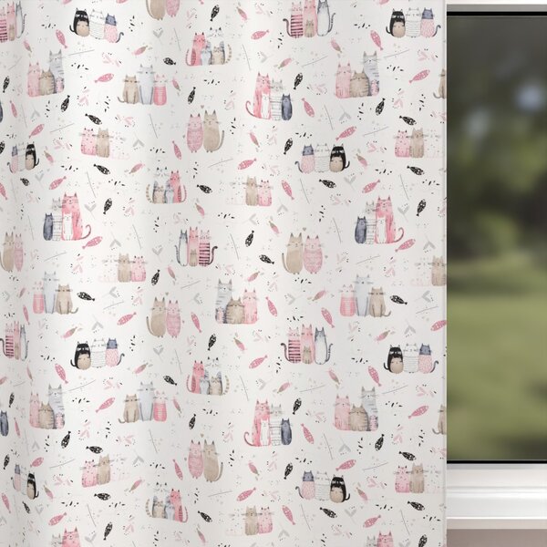 Biante Dětský bavlněný závěs Sandra SA-654 Kočičí svět růžovo-hnědý na bílém 150x230 cm