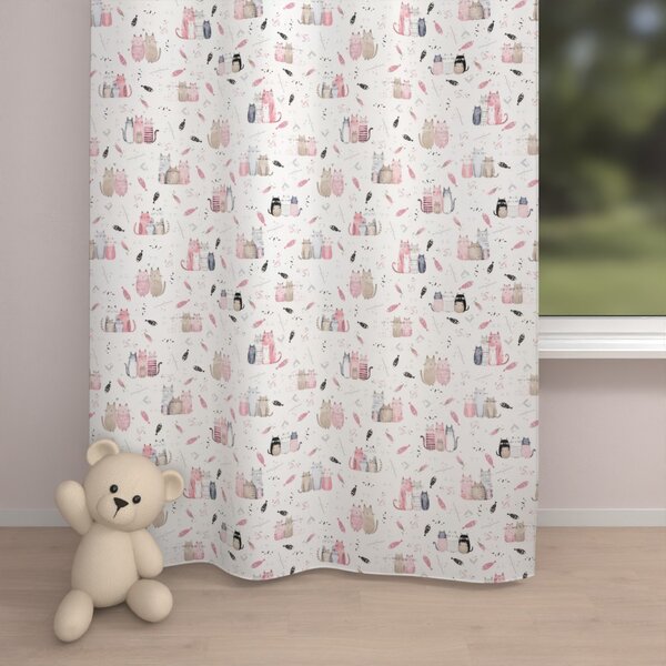 Biante Dětský bavlněný závěs Sandra SA-654 Kočičí svět růžovo-hnědý na bílém 150x230 cm