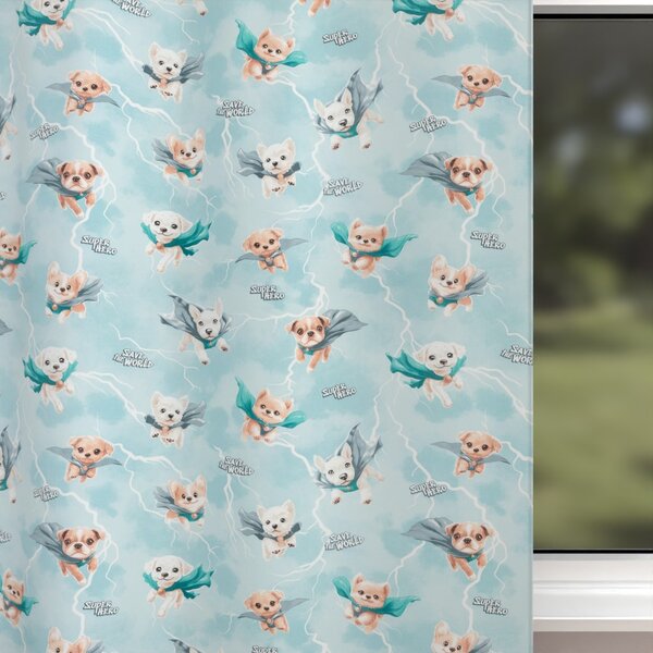 Biante Dětský bavlněný závěs Sandra SA-651 Psí superhrdinové na ledově modrém 150x150 cm