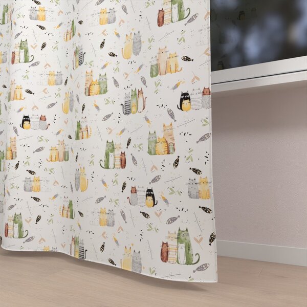 Biante Dětský bavlněný závěs Sandra SA-652 Kočičí svět zeleno-žlutý na bílém 150x140 cm