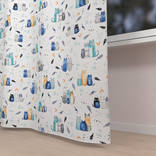 Biante Dětský bavlněný závěs Sandra SA-653 Kočičí svět modrý na bílém 150x160 cm
