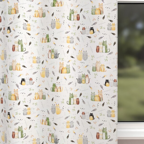 Biante Dětský bavlněný závěs Sandra SA-652 Kočičí svět zeleno-žlutý na bílém 150x140 cm