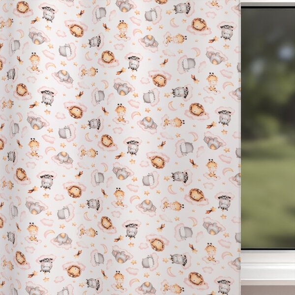 Biante Dětský bavlněný závěs Sandra SA-658 Africká zvířátka na růžových obláčcích na bílém 150x140 cm