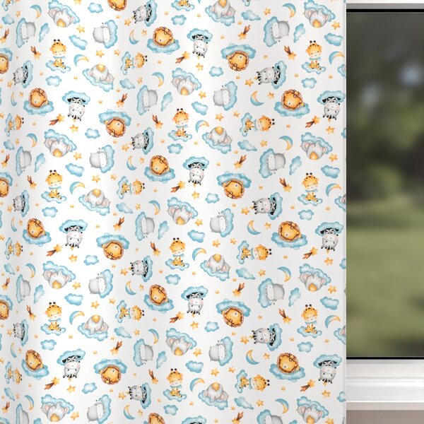 Biante Dětský bavlněný závěs Sandra SA-693 Africká zvířátka na modrých obláčcích na bílém 150x160 cm