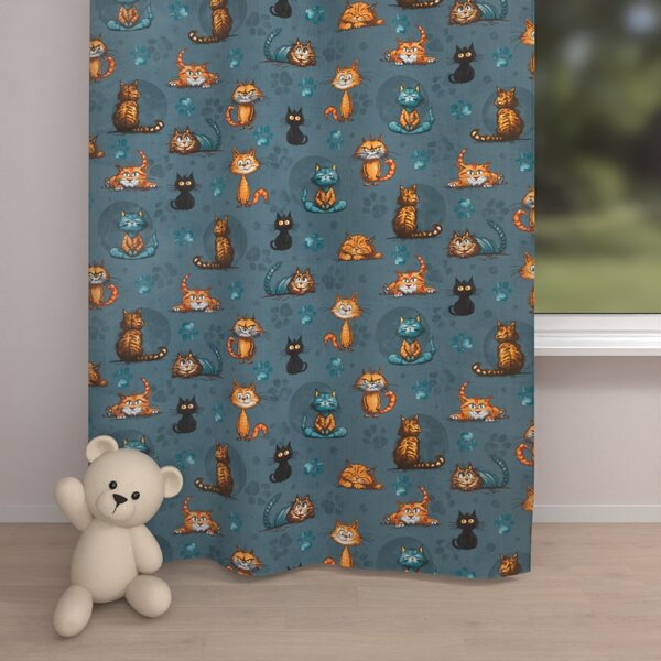 Biante Dětský bavlněný závěs Sandra SA-705 Kočičí parta na tmavě šedomodrém 150x140 cm