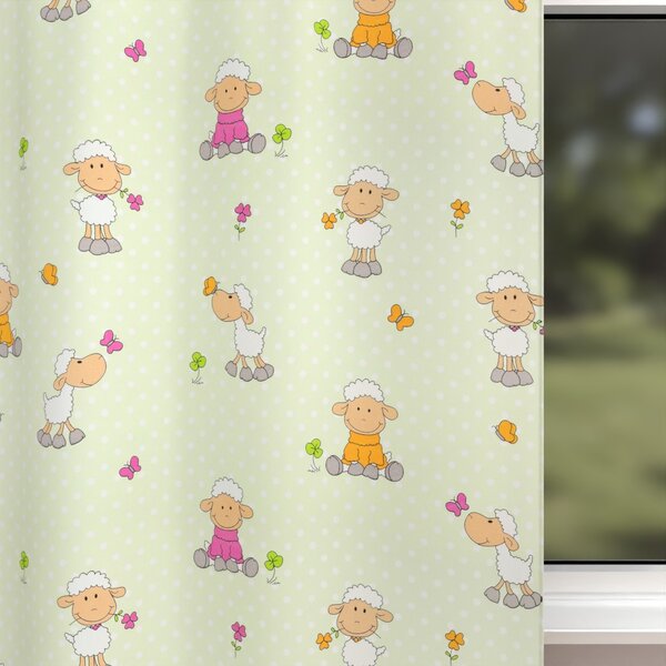 Biante Dětský bavlněný závěs Sandra SA-729 Veselé ovečky na světle zeleném puntíkovaném 150x170 cm
