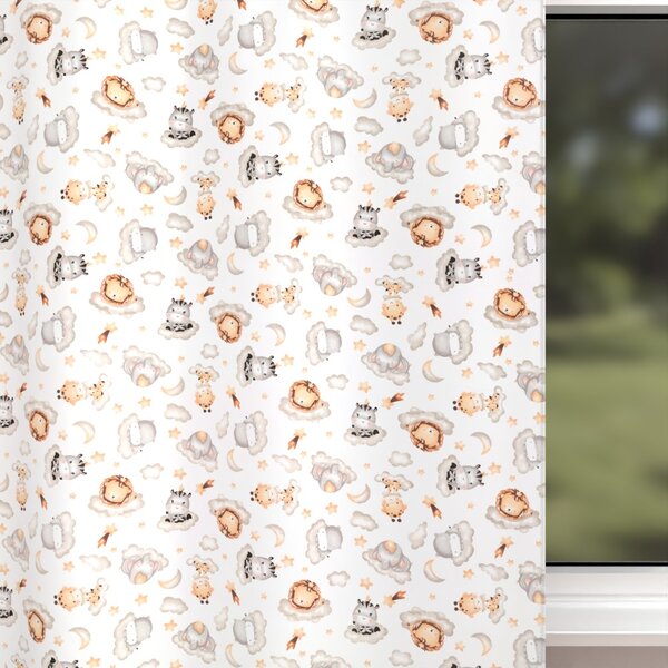 Biante Dětský bavlněný závěs Sandra SA-763 Africká zvířátka na šedobéžových obláčcích na bílém 150x140 cm