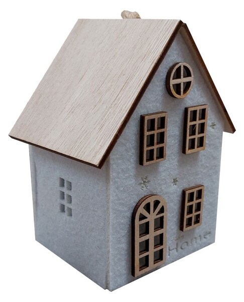 Domek závěsný filcový bílý svítící 12*9cm 3001106-1B