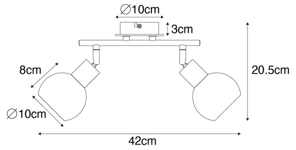 Stropní lampa černá s kouřovým sklem a dřevem 2-světlo - Vidro