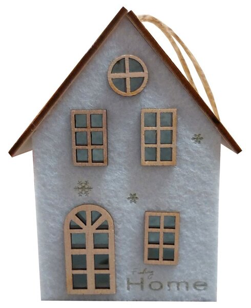 Domek závěsný filcový bílý svítící 12*9cm 3001106-1B