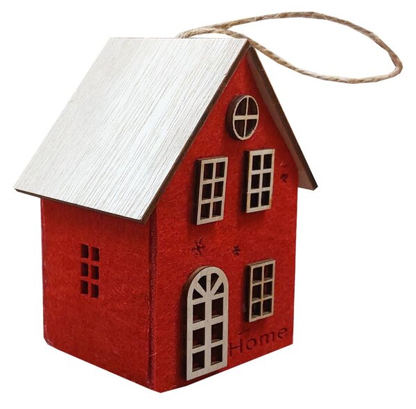 Domek závěsný filcový červený svítící 12*9cm 3001106-1A