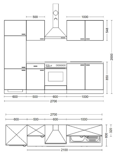 KUCHYŇSKÁ LINKA CARA 270 cm FlexWell - Online Only kuchyňské linky, Online Only