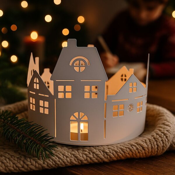 Svícen plechový domky průměr 11,5cm 9305105
