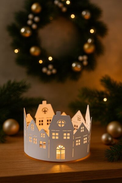 Svícen plechový domky průměr 11,5cm 9305105