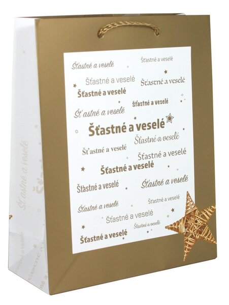 6ks Vánoční dárková taška střední Zlaté písmo 8610026