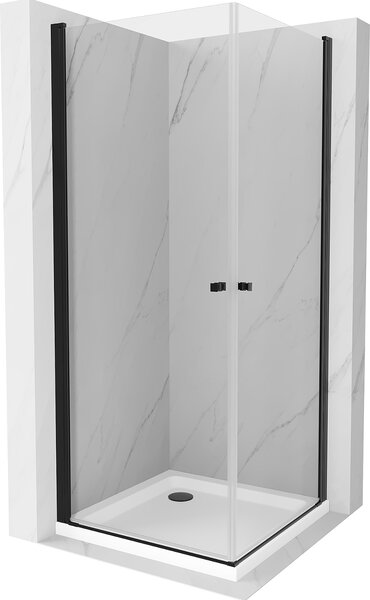 Mexen Pretoria Duo, sprchový kout se 2-křídlými dveřmi 70 (dveře) x 70 (dveře) cm, 6mm čiré sklo, černý profil + sprchová vanička, 852-070-070-70-02-4010B