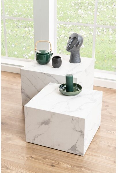 Bílé konferenční stolky v dekoru mramoru v sadě 2 ks 58x58 cm Dice – Actona