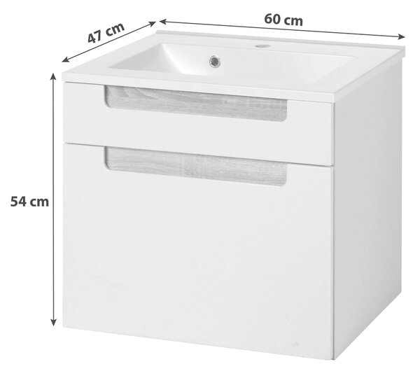 SKŘÍŇKA S UMYVADLEM, bílá, barvy stříbrného dubu, bílá, 60/54/47 cm Held - Koupelnové série, Online Only