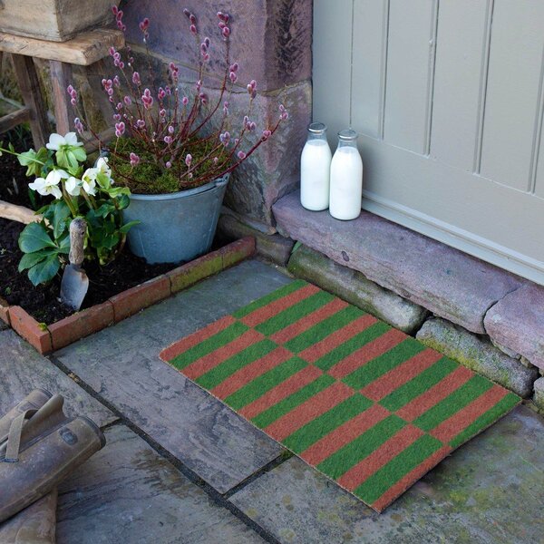 Rohožka z kokosového vlákna 40x60 cm Pink & Green Half Stripes – Artsy Doormats