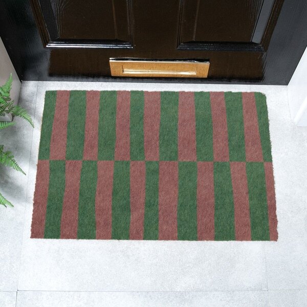 Rohožka z kokosového vlákna 40x60 cm Pink & Green Half Stripes – Artsy Doormats