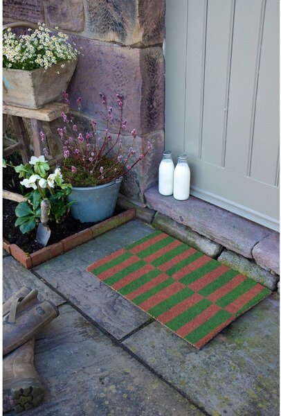Rohožka z kokosového vlákna 40x60 cm Pink & Green Half Stripes – Artsy Doormats