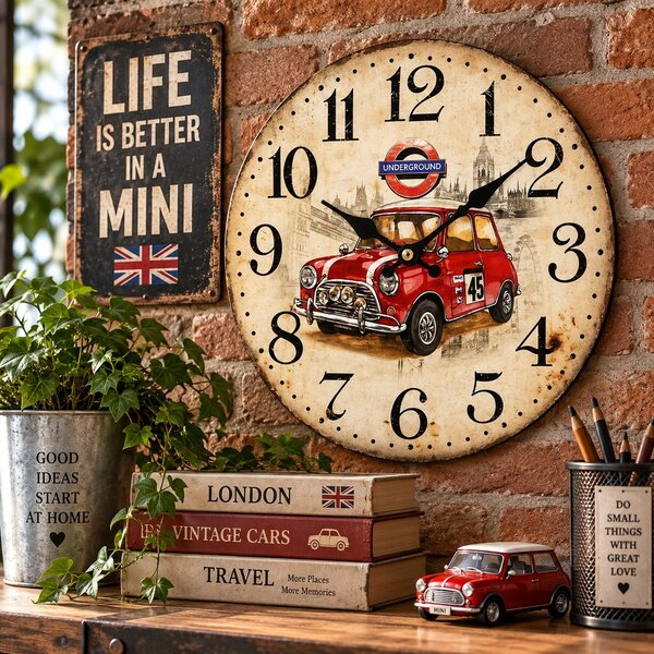 Nástěnné hodiny Retro auto London Ø 34 cm 2000036