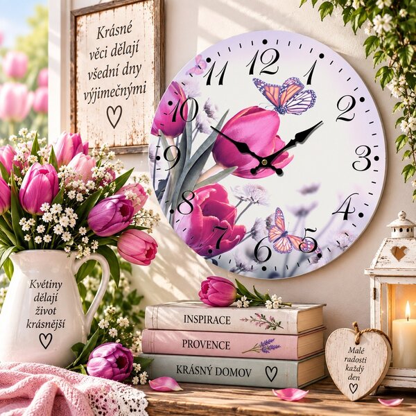 Nástěnné hodiny Tulipány Ø 34 cm 2000027
