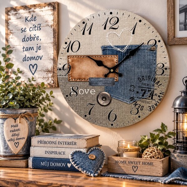 Nástěnné hodiny Denim & love Ø 34 cm 2000070