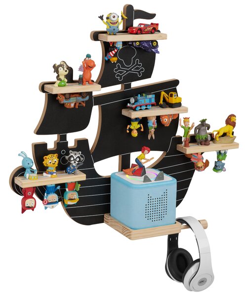 Tectake Nástěnná police MyLittleStory Pirate, pojme až 40 Tonies - černá
