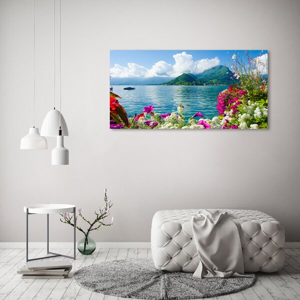 Moderní skleněný obraz z fotografie Květiny nad jezerem osh-59006128
