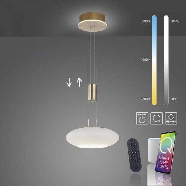 Paul Neuhaus Závěsné LED svítidlo Q-ETIENNE 38,5W, ø 35 cm, CCT 2700-5000K Barva: Mosaz