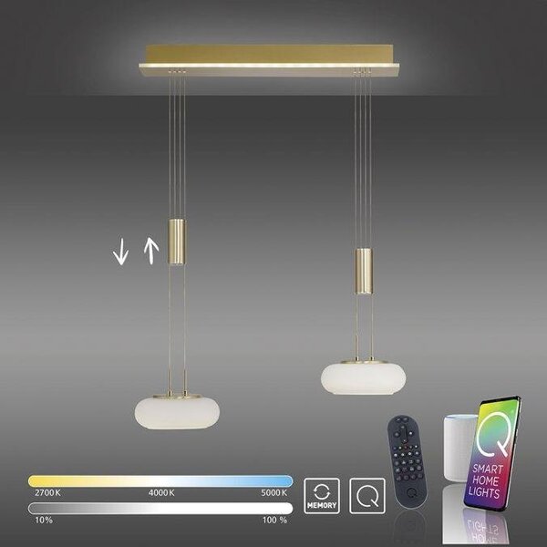 Paul Neuhaus Závěsné LED svítidlo Q-ETIENNE 25,5W, d. 65 cm, CCT 2700-5000K Barva: Mosaz