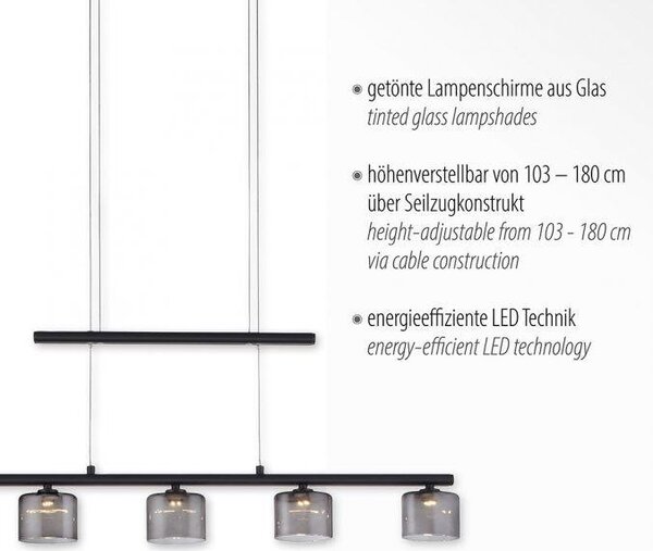 Paul Neuhaus Závěsné LED svítidlo HYDRA, 23W, d. 80 cm, 3000K Barva: Černá