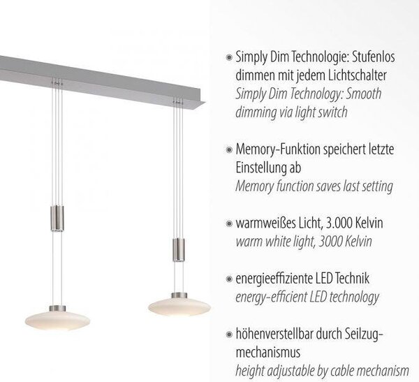Paul Neuhaus Závěsné LED svítidlo LAUTADA, 26W, d. 116 cm, 3000K stmívatelné Barva: Stříbrná