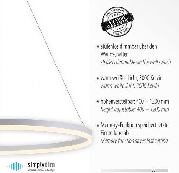 Paul Neuhaus Závěsné LED svítidlo TITUS, 61W, ø 80 cm, 3000K stmívatelné Barva: Bílá