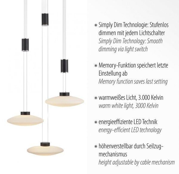 Paul Neuhaus Závěsné LED svítidlo LAUTADA, 26W, ø 56 cm, 3000K stmívatelné