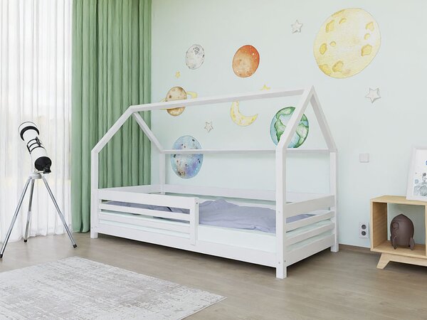 Domečková postel TULY s bočním štítem - Pastelově růžová, 80x180 cm, S jednou zábranou