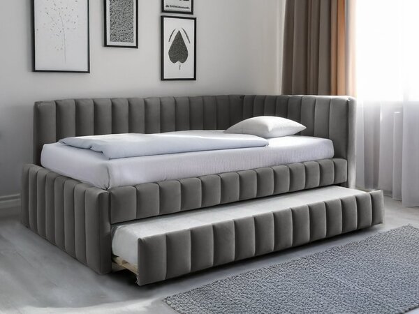 Čalouněná postel COMFINO VELVET s přistýlkou 120x200 cm šedá