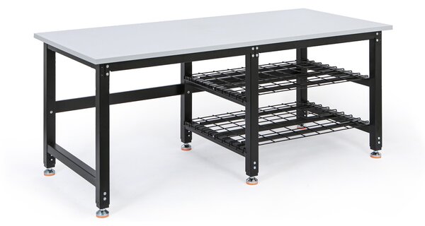 Výškově stavitelný balicí stůl PROFI, 1800 × 800 × 790–940 mm s policemi