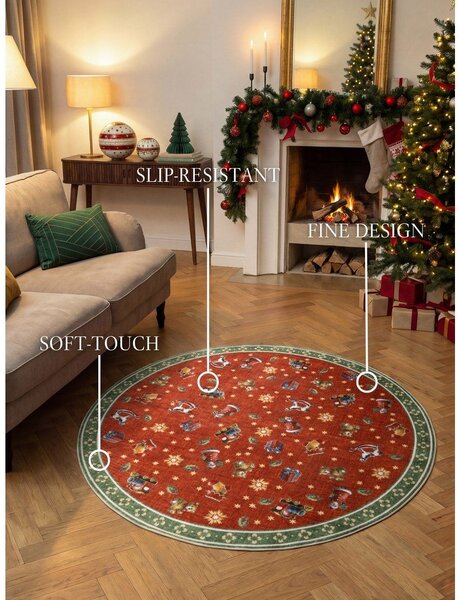 Červený/zelený kulatý koberec s vánočním motivem ø 160 cm Toy's Delight Nostalgic Noel Red Green – Villeroy&Boch
