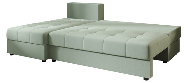 Rozkládací oboustranná sedací souprava do L VENORIA SLIM 200x143 cm, světle zelená + 2 polštářky ZDARMA
