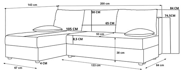 Rozkládací oboustranná sedací souprava do L VENORIA SLIM 200x143 cm, béžová + 2 polštářky ZDARMA
