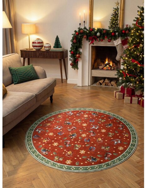 Červený/zelený kulatý koberec s vánočním motivem ø 160 cm Toy's Delight Nostalgic Noel Red Green – Villeroy&Boch