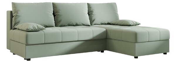 Rozkládací oboustranná sedací souprava do L VENORIA SLIM 200x143 cm, světle zelená + 2 polštářky ZDARMA