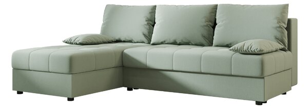 Rozkládací oboustranná sedací souprava do L VENORIA SLIM 200x143 cm, světle zelená + 2 polštářky ZDARMA